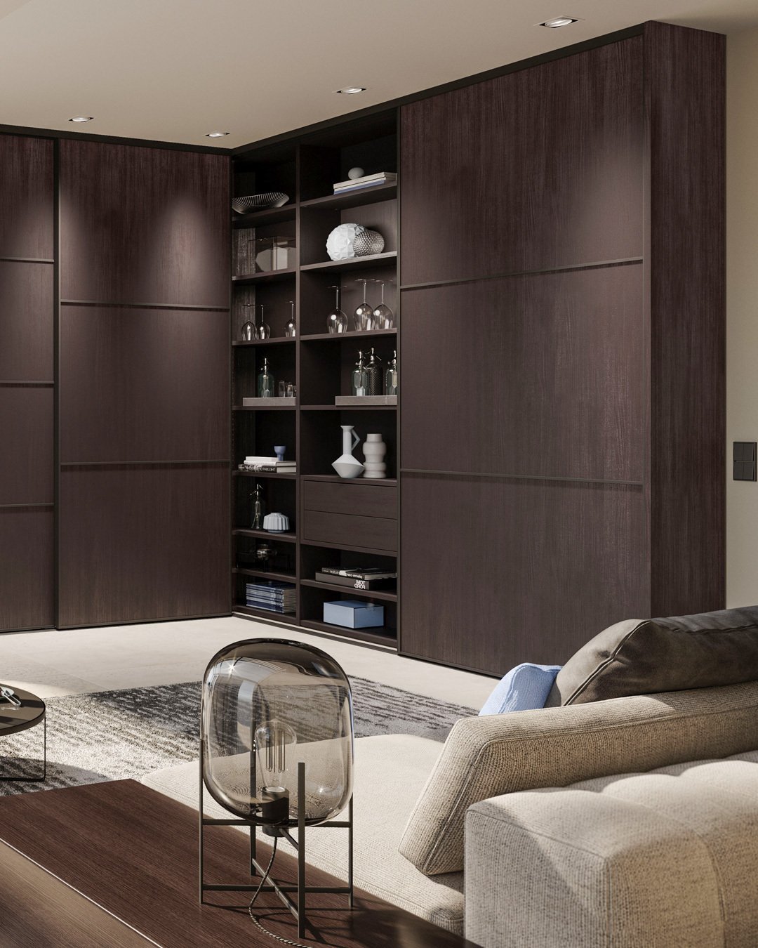 Dark Wenge Open-Shelf Storage Wall