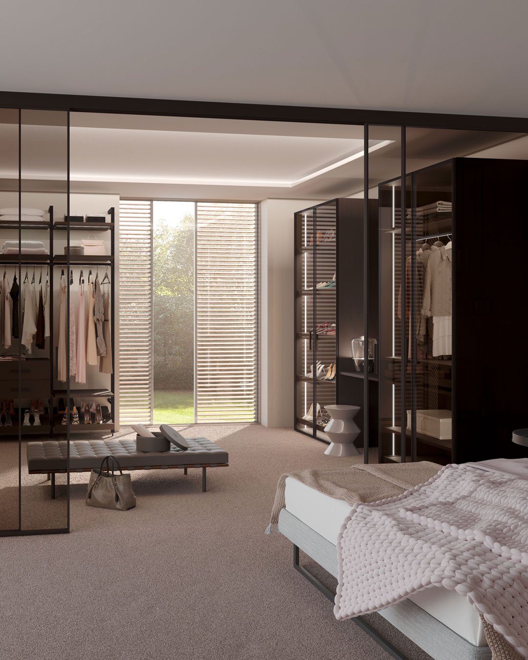 Walk-In Dressing Room, Glass & Dark Wood