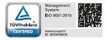 TÜV Rheinland certified, ISO 9001:2015